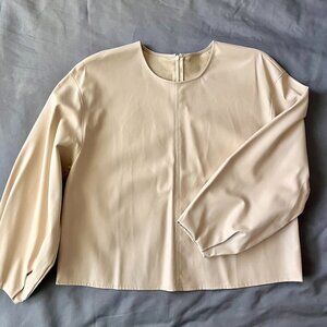 Zara Faux Leather T-Shirt -- Cream -- Size S